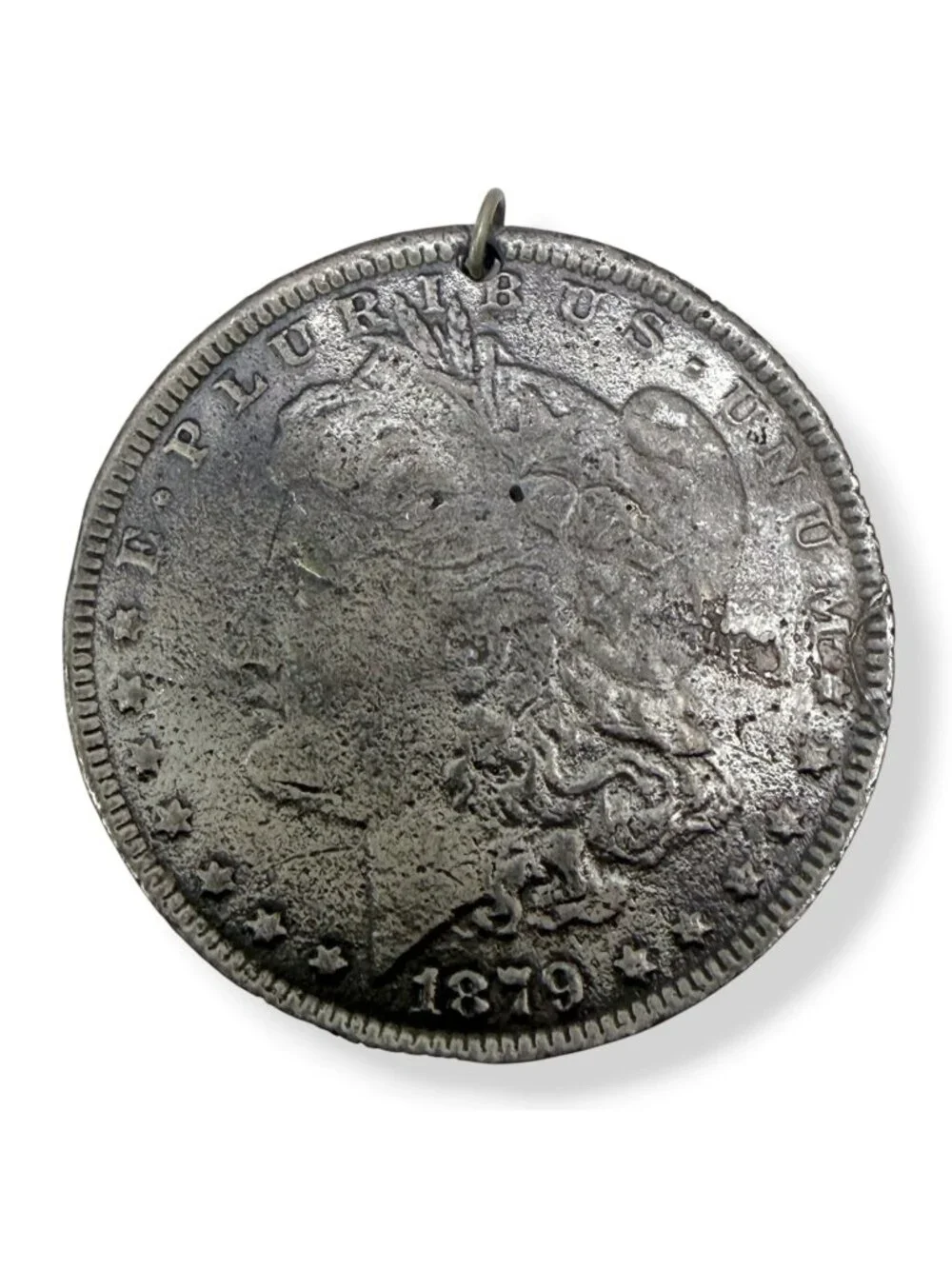 Vintage Coin Style Pendant Silvertone Reproduction Morgan Dollar Medallion Large